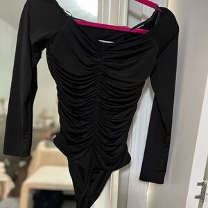 Lovers + Friends Black Ruched Bodysuit